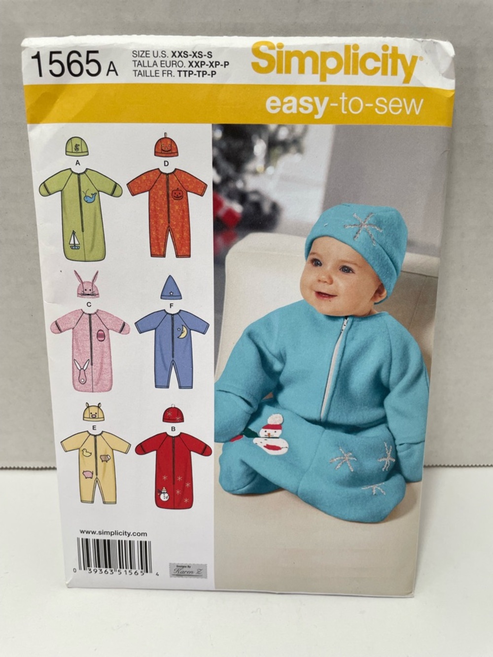 Simplicity Easy to Sew Babies Bunting, Romper,and Hats Sewing Pattern,Size XXS-S